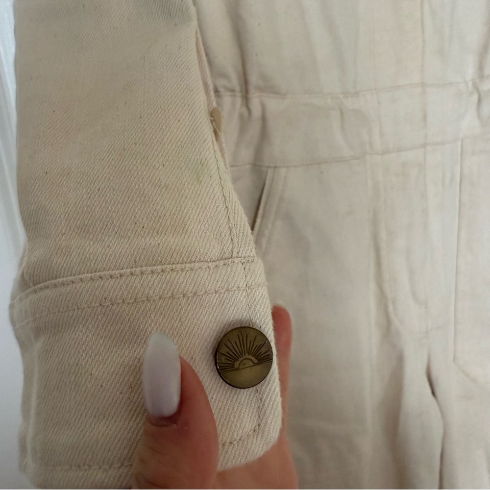 Faherty Denim Jumpsuit Overland Twill Utility Cotton in Off White Size XS - Picture 5 of 15